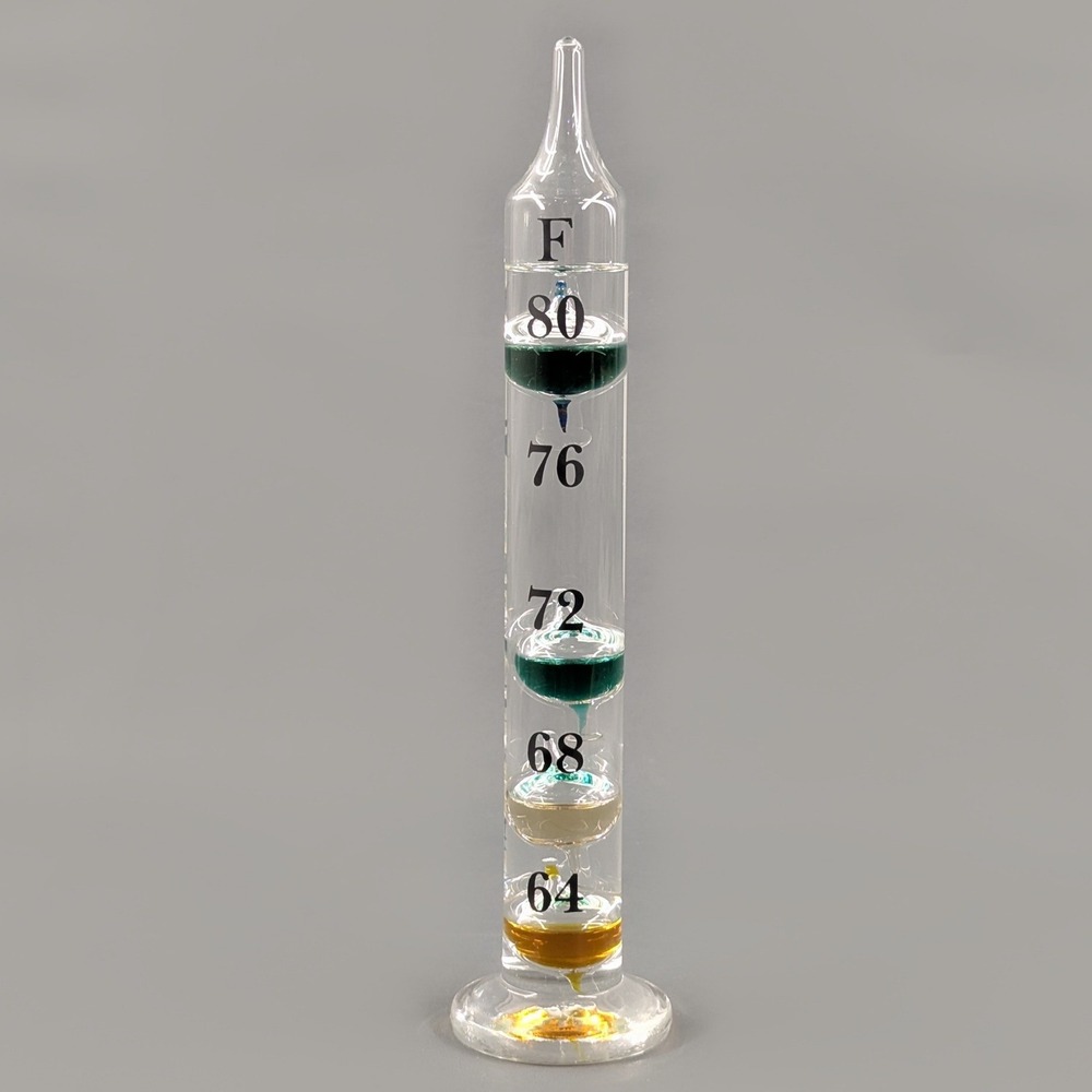 Vintage Style Glass Galileo Thermometer Multi-Color Floating Spheres 11 Inch